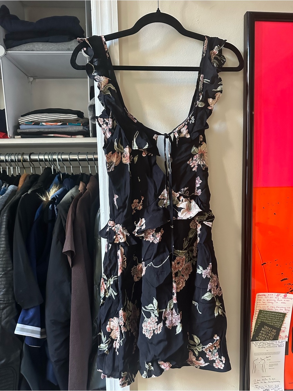 Flynn Skye Black Mini Dress with Pink & Cream Floral Print